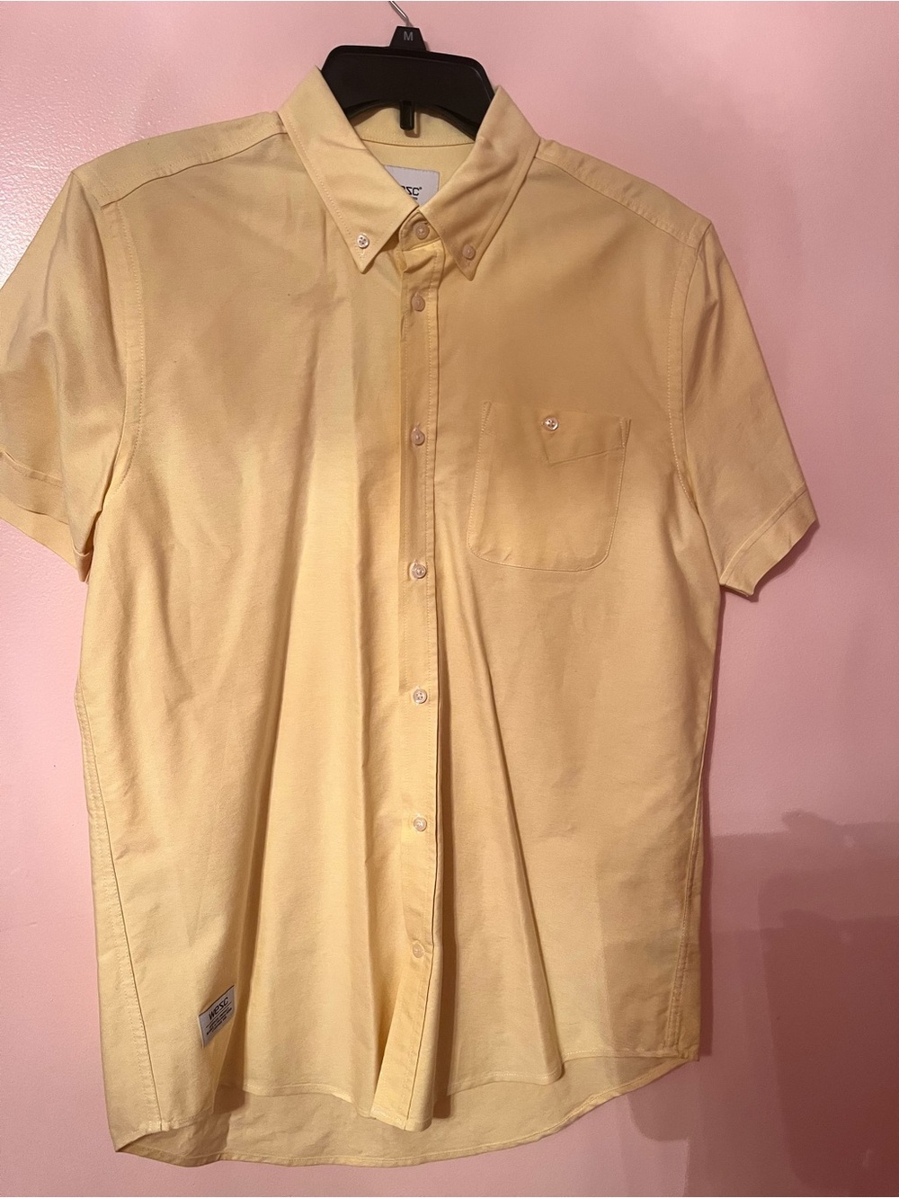 Men's Short-Sleeve Button-Down Shirt in Pale Yellow